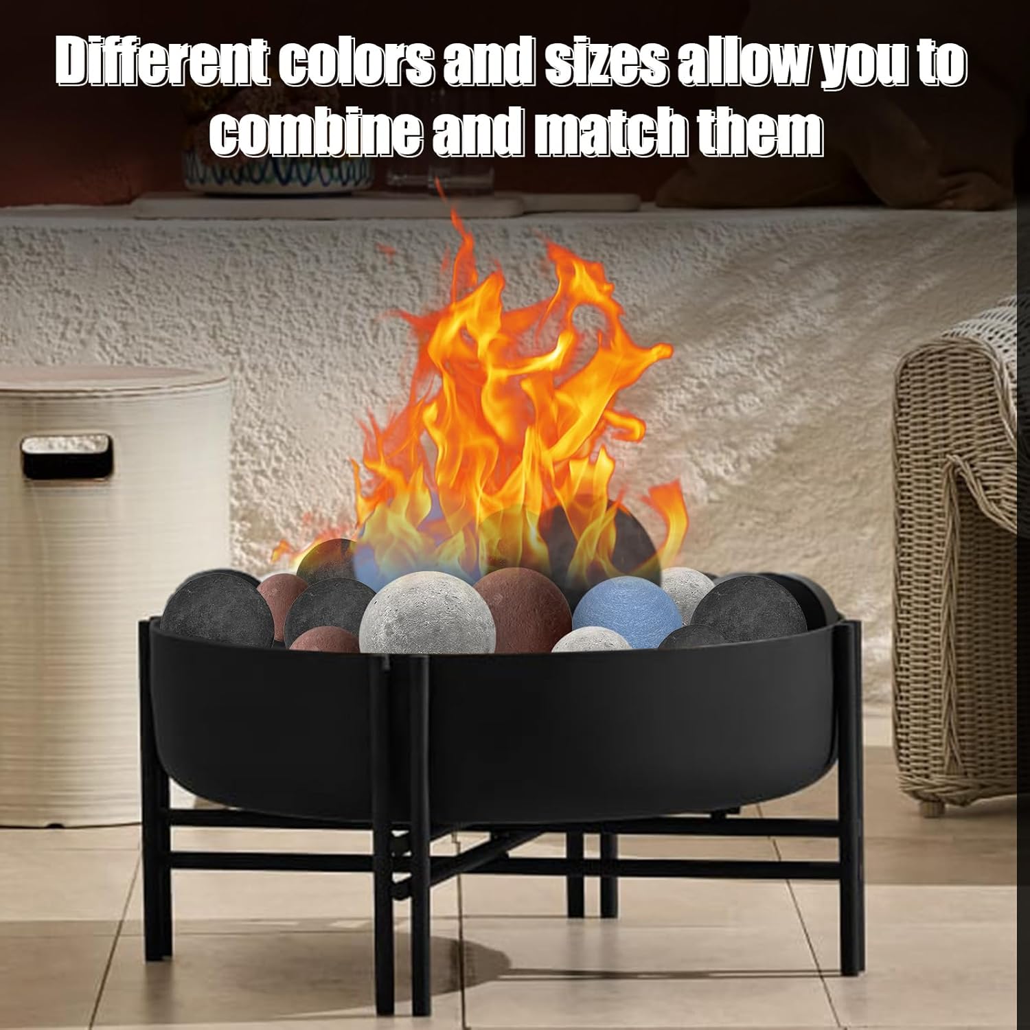 Zhenx Ceramic Fire Balls, 4 Inch, Set of 12 Round Fire Stones, for Indoor and Outdoor Fire Pits, Fire Bowls and Fireplaces, Black