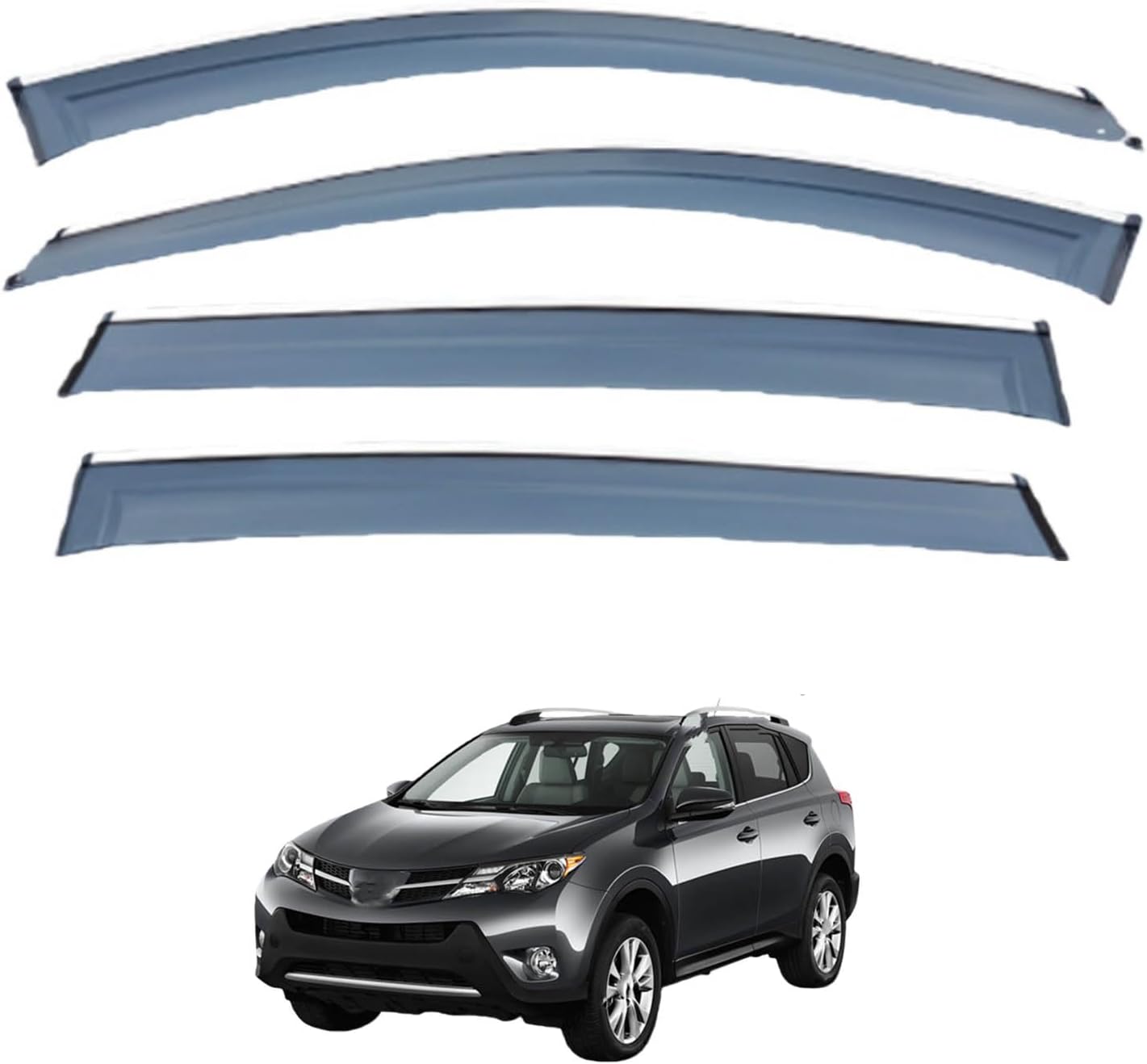 Window Deflectors for Toyota RAV4 MK4-XA40 2014-2019, Sun Rain Guard Window Visors Vent Shades with Bright Stripes Car Accessories