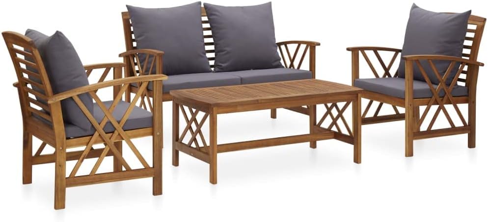 4 Piece Patio Lounge Set with Cushions Solid Acacia Wood,Classic Acacia Wood Patio Lounge Set with Cushions for Garden, Patio or Backyard Patio Furniture, Outdoor Furniture Sets