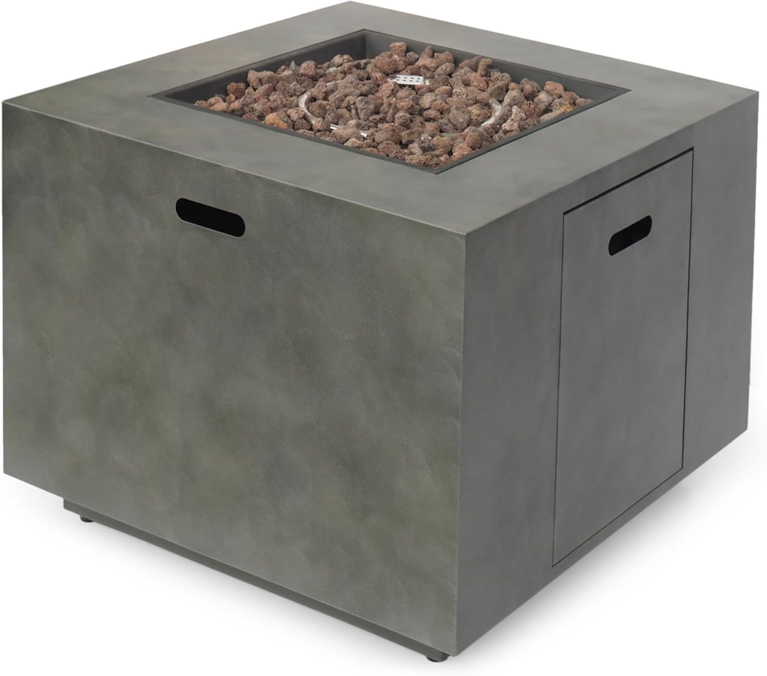 Square Fire Pit 50,000 Btu – Outdoor Stone Gray Steel Fire Pit with Spark Screen Poker, Backyard, Patio, and Camping – Durable Stylish (1 Doors)