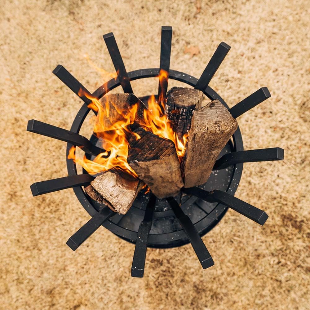 Ash & Ember High Efficiency Fire Pit Basket, Self-Feeding Grate for Larger Flames with Fewer Logs, Self-Tending Outdoor Fire Pit Grate, Thick Solid Steel Construction with Heat-Resistant Paint