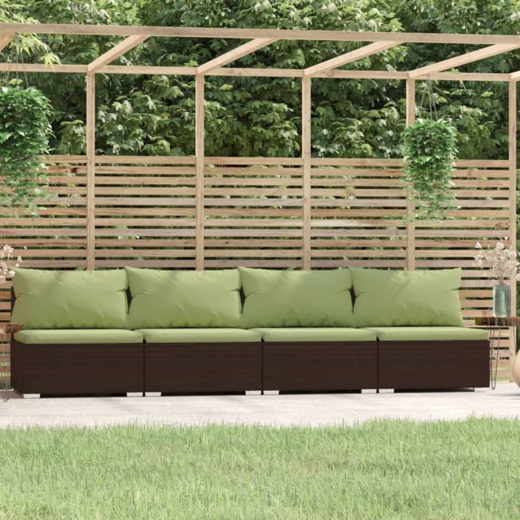4-Seater Modular Patio Sofa Set, Brown Poly Rattan Outdoor Furniture, Weather-Resistant Cushions, Powder-Coated Steel Frame, Garden Balcony Deck, Comfortable Seating for 4 People