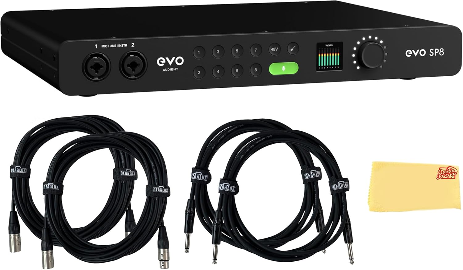 Audient EVO SP8 8 Channel Smart Preamp with AD/DA Bundle with 2 Instrument Cables, 2 XLR Cables, and Austin Bazaar Polishing Cloth