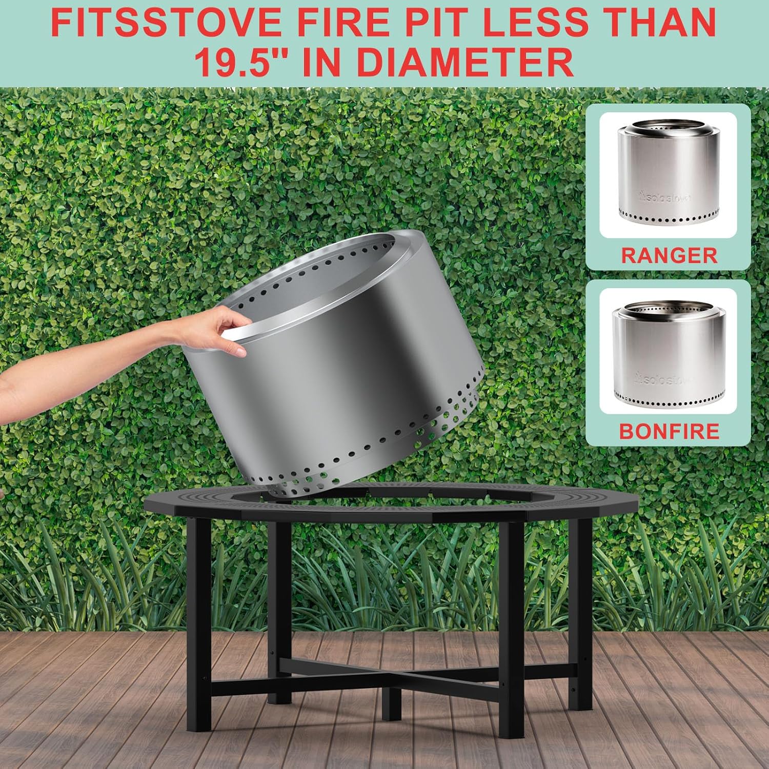 38 Inch Fire Pit Surround Tabletop for Solo Stove Bonfire/Ranger/Tiki Accessories,Smokeless Fire Pit Table & Dust Cover for Solo Stove and Other Wood Burning, Powder-Coated Steel Stove Table Surround