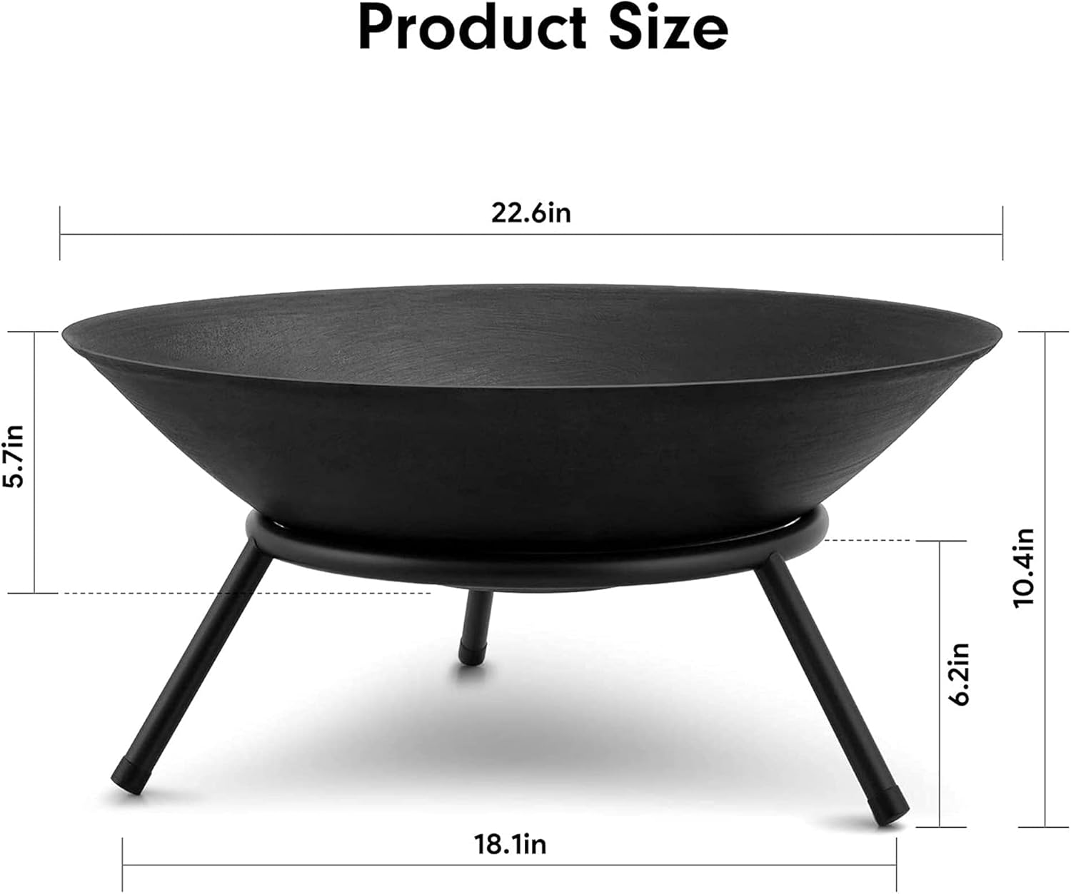 Portable Fire Pits & Bowls, 22in Outdoor Wood Burning Steel BBQ Grill Firepit Bowl, Heating Basin for Patio Backyard Garden Camping Picnic Bonfire