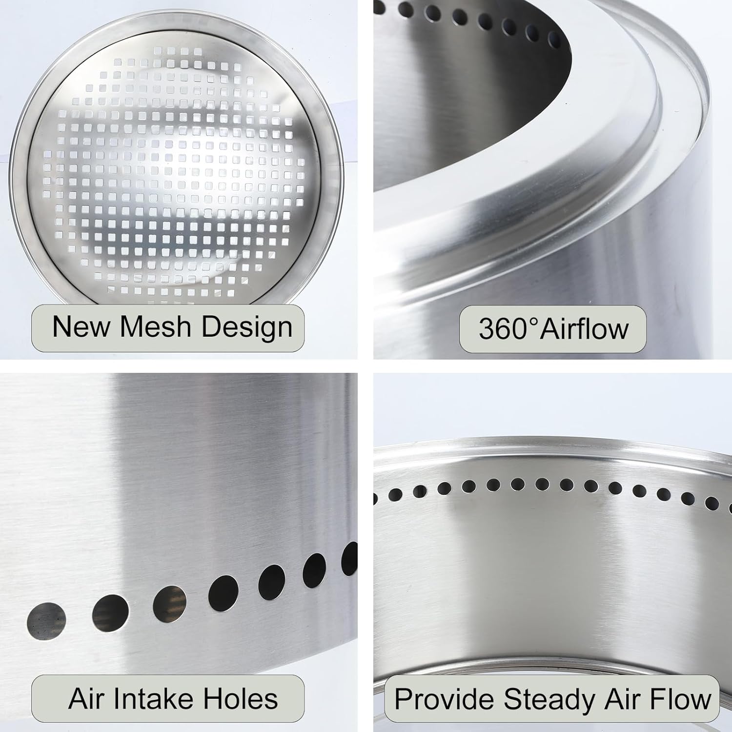 20inch Smokeless Firepit, Wood Burning BBQ Firepit, Stainless Steel Portable Outdoor Fireplace with Ash Tray, Bonfire Firepit for Outside Camping (20'')