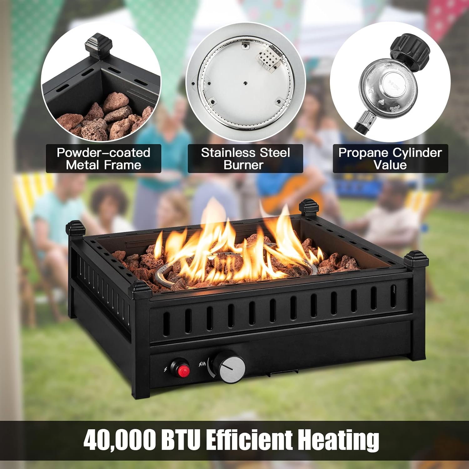 HAPPYGRILL Portable Propane Fire Pit, 40,000 BTU Tabletop for Tables With 2