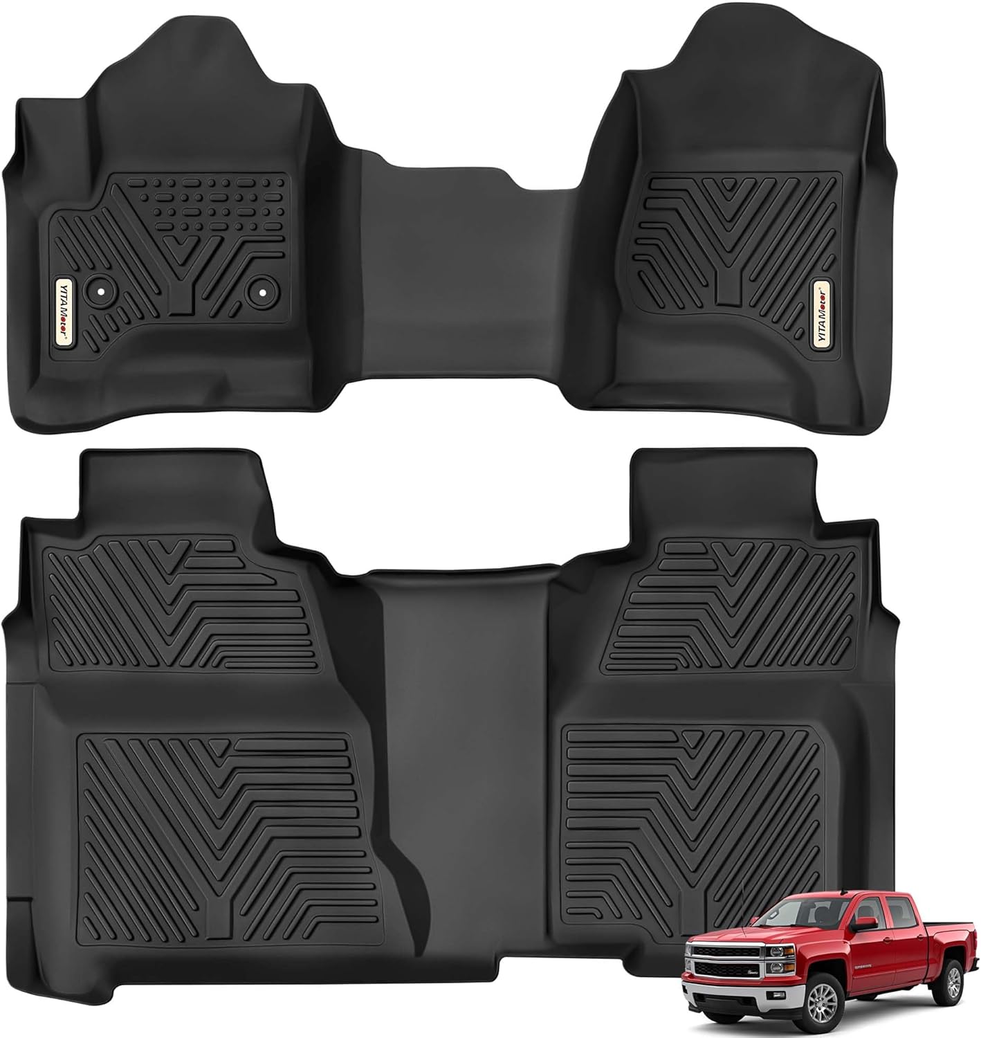 YITAMOTOR Floor Mats for 2014-2018 Silverado/Sierra 1500, 2015-2019 2500HD/3500HD Crew Cab, Custom Fit All Weather TPE Rubber Floor Liners, Chevy Silverado/GMC Sierra Accessories, 1st & 2nd Row, Black
