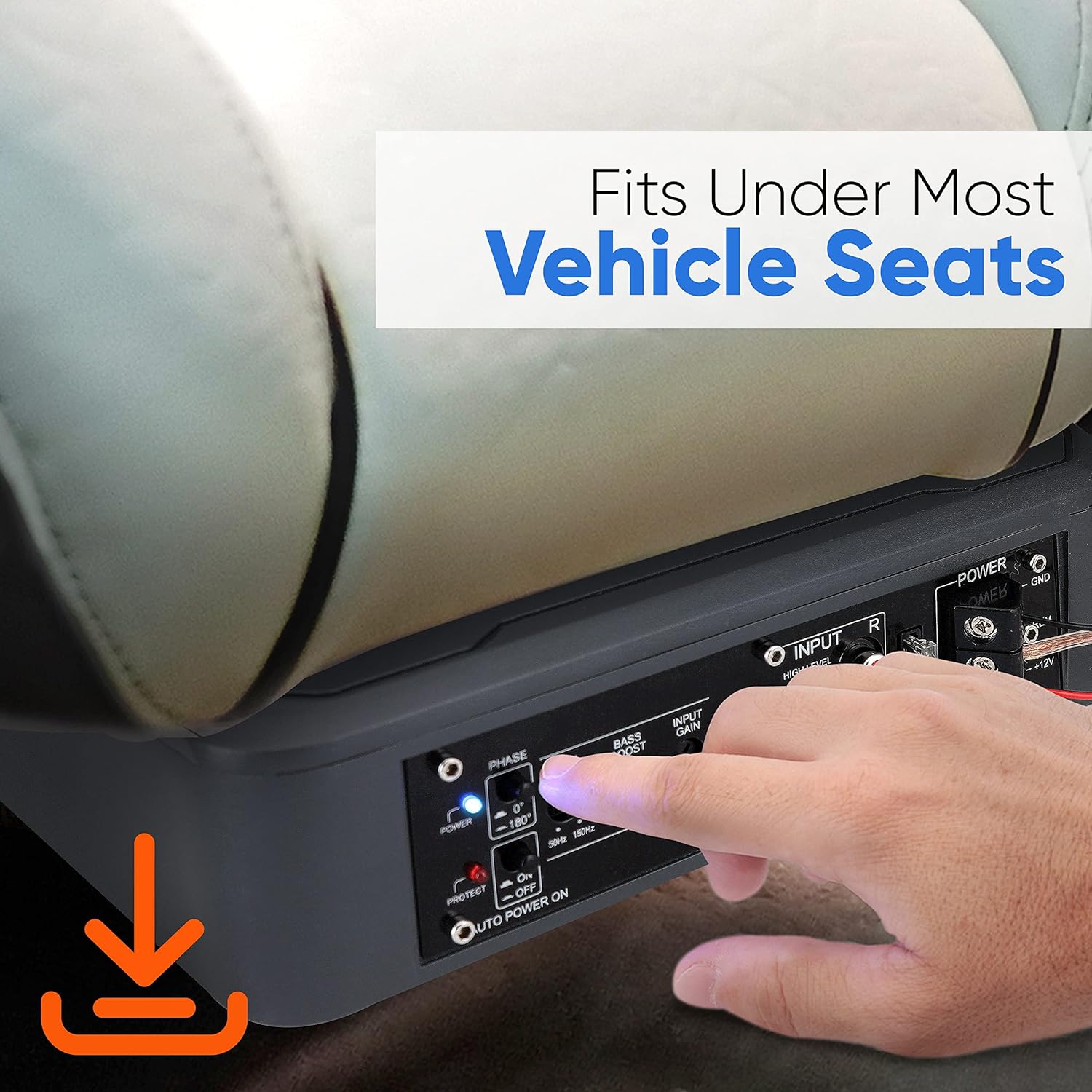 Pyle 8-Inch Low-Profile Amplified Subwoofer System - 600 Watt Compact Enclosed Active Underseat Car Audio Subwoofer with Built in Amp, Powered Car Subwoofer w/ Low & High Level Inputs - Pyle SBA8A.5