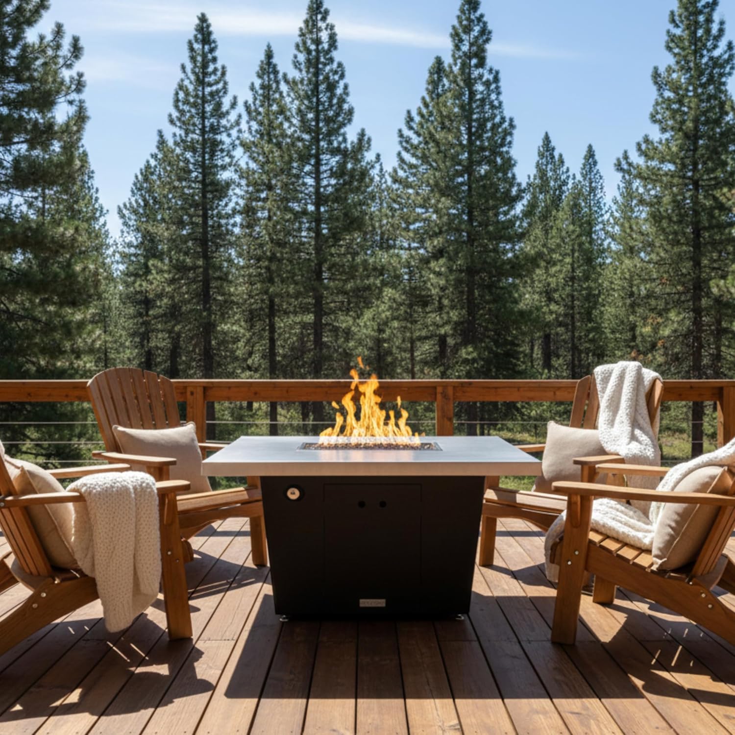 COOKE Palisades Rectangular Fire Pit Table - 52x36 - Chat Height - Propane - Brushed Aluminum Top with 3cm Edge - Bronze Powdercoat Base