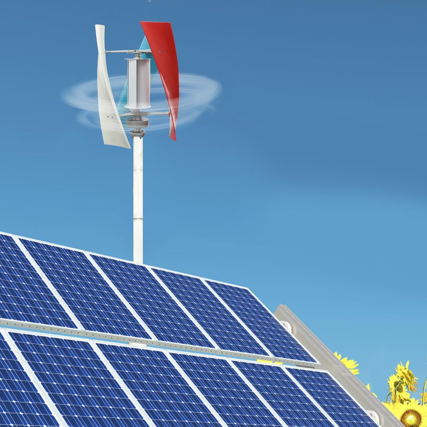 100W 12V Wind Turbine Generator, 3 Blade Vertical Axis Generators, Auto Adjust Windward Direction Vertical Wind Generator with Auxiliary Wind Wheel for Terrace Motor Home Chalet Boat, IP67