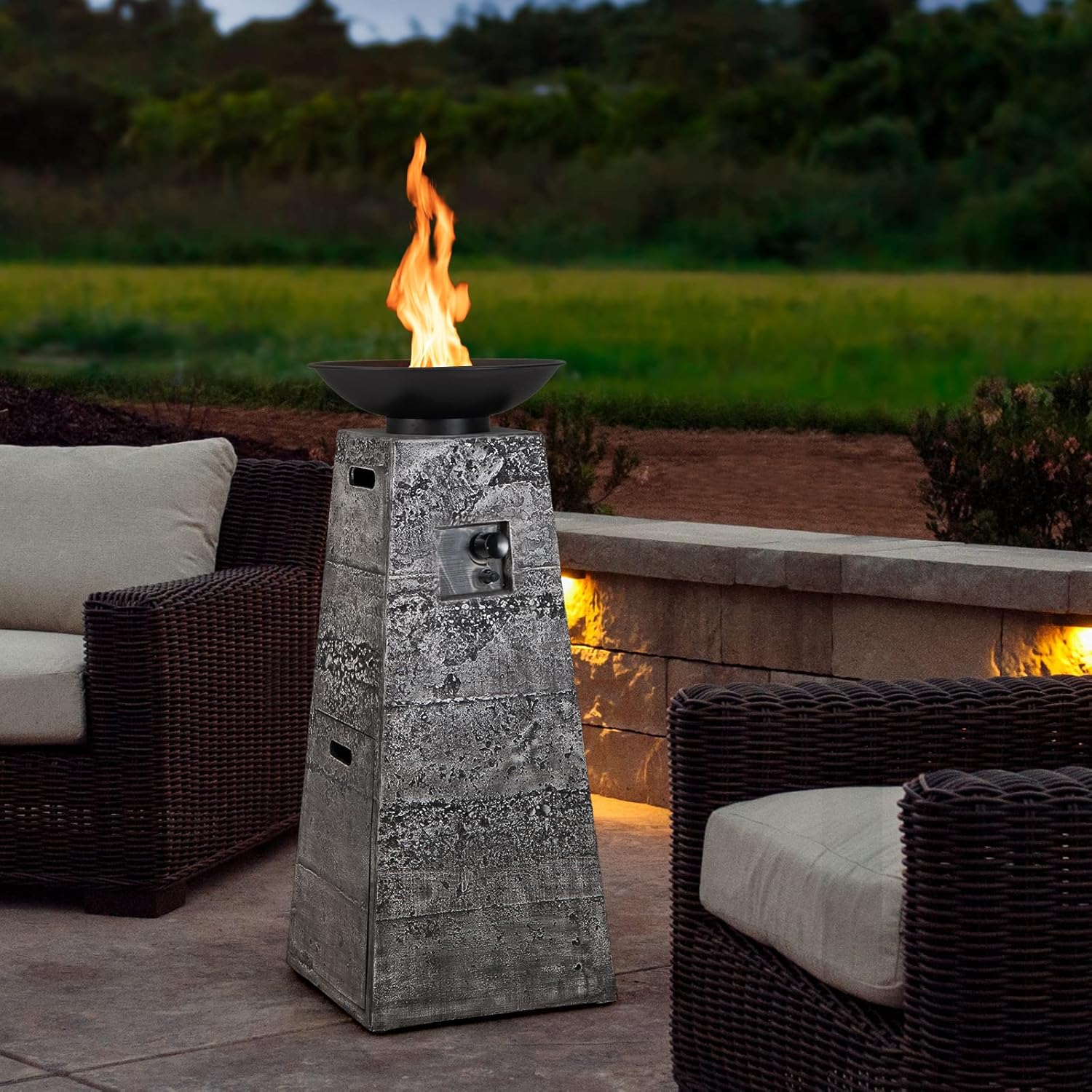 Giantex Outdoor Propane Fire Pit - 48 Inch Propane Fire Bowl Column with Lava Rocks & PVC Cover, 30,000 BTU Heat Output, Stainless Steel Burner, Patio Burning Gas Fire Pit Bowl for Backyard, Poolside