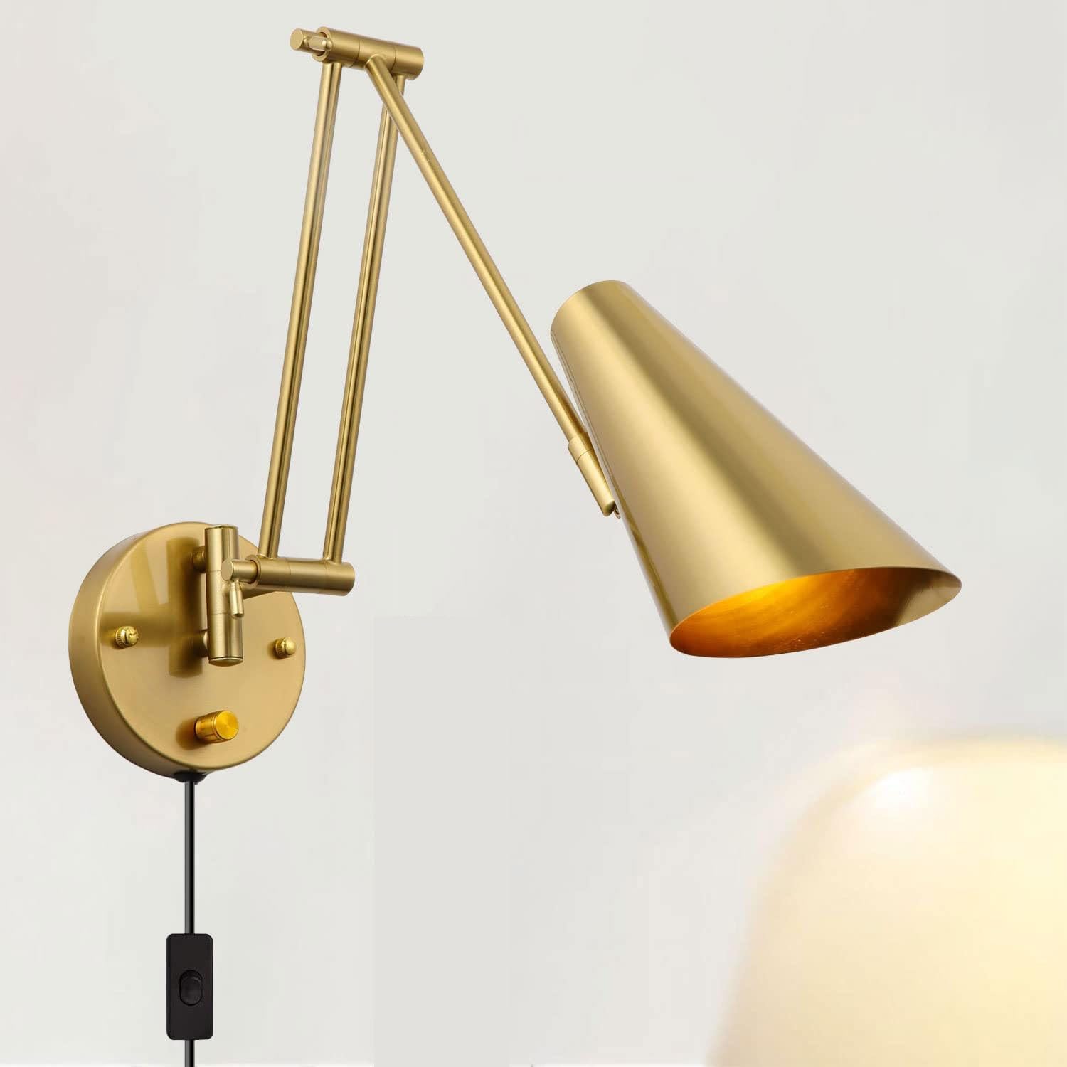 Retro Adjustable Swing Arm Wall Lamp, Industrial Dimmable Folding Telescopic Rotatable Wall Lights with Switch & Plug in Wall Lighting Fixture for Indoor Living Room Bedroom Loft