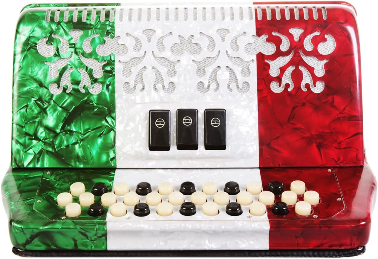 Rossetti 34 Button Accordion 12 Bass 3 Switches GCF Mexican Flag
