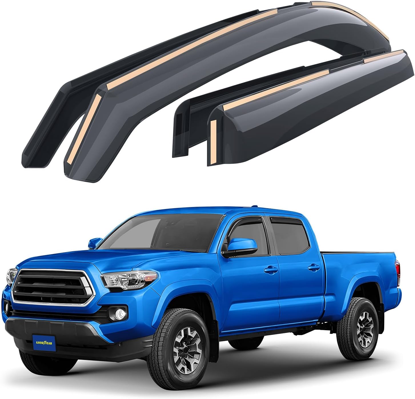 Goodyear Shatterproof in-Channel Window Deflectors for Trucks Toyota Tacoma 2016-2023 Double Cab, Rain Guards, Window Visors, Vent Deflector, Truck Accessories, 4pcs- GY003409