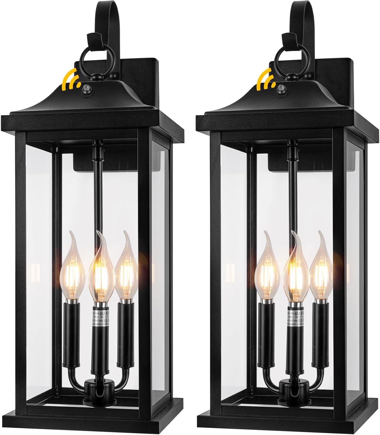 2-Pack Dusk to Dawn Outdoor Lighting 23 Inch Extra Large, 3-Light Modern Black Outdoor Wall Lights Exterior Lighting Fixtures, IP65 Waterproof Outdoor Lanterns Photocell Sensor, E12