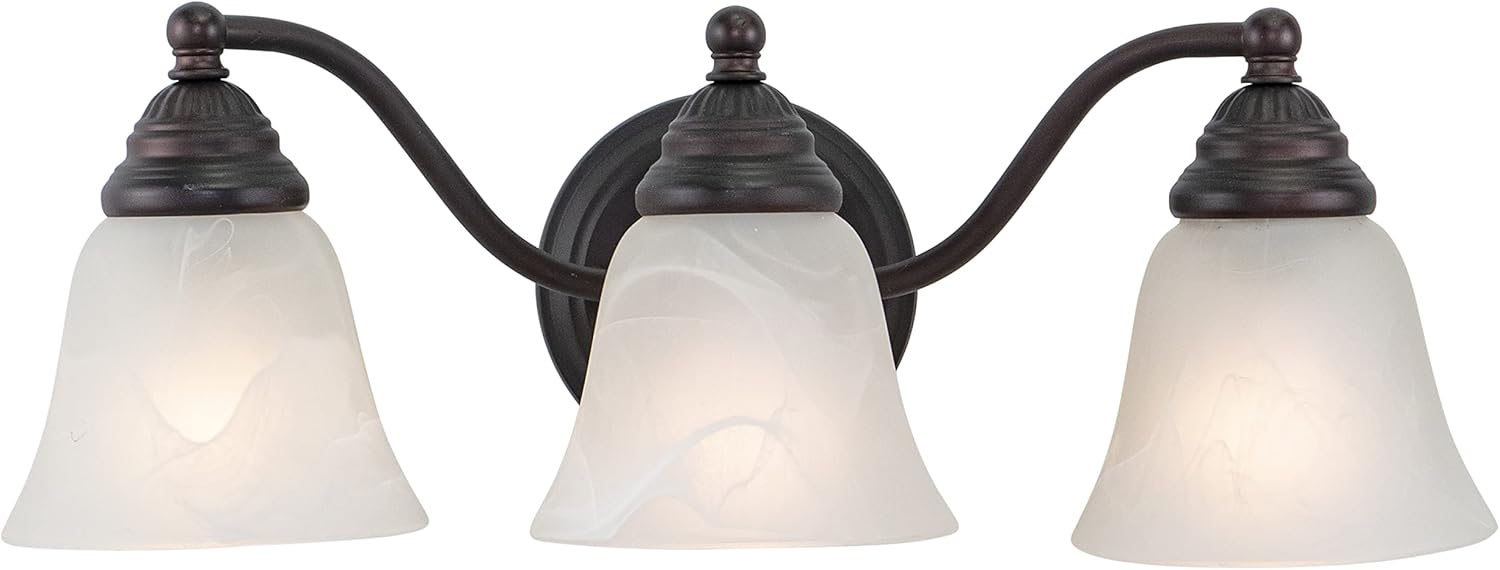 VAXCEL Standford 3-Light 19 inch Wide Oil Burnished Bronze Traditional Bathroom Vanity Lighting Fixture, White Alabaster Glass Shade, Dimmable, LED Compatible, Over The Mirror Mounted Wall Sconce
