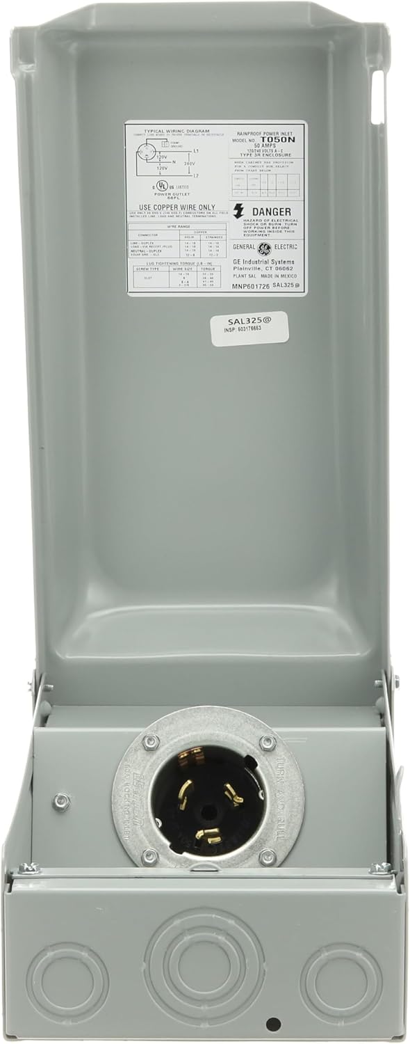 ABB T050N 50Amp Twist‑Lock Power Inlet • 120/240V VAC • Outdoor Generator Inlet Box • CS6375 Receptacle • NEMA3R Galvanized Steel Enclosure • for RVs, Trailers, Transfer Switch Use