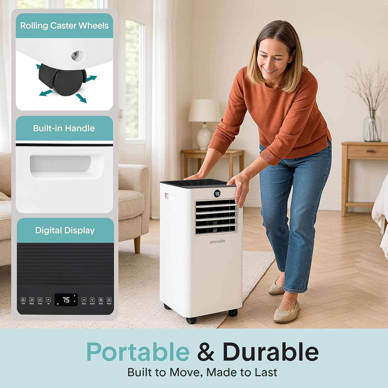 SereneLife 8000 BTU Portable Air Conditioner, Small AC Unit with Dehumidifier and Fan, Mini AC Unit with 350 Sq. Ft. Coverage, Timer Settings Up to 24 Hours and Window Mount Kit for Room