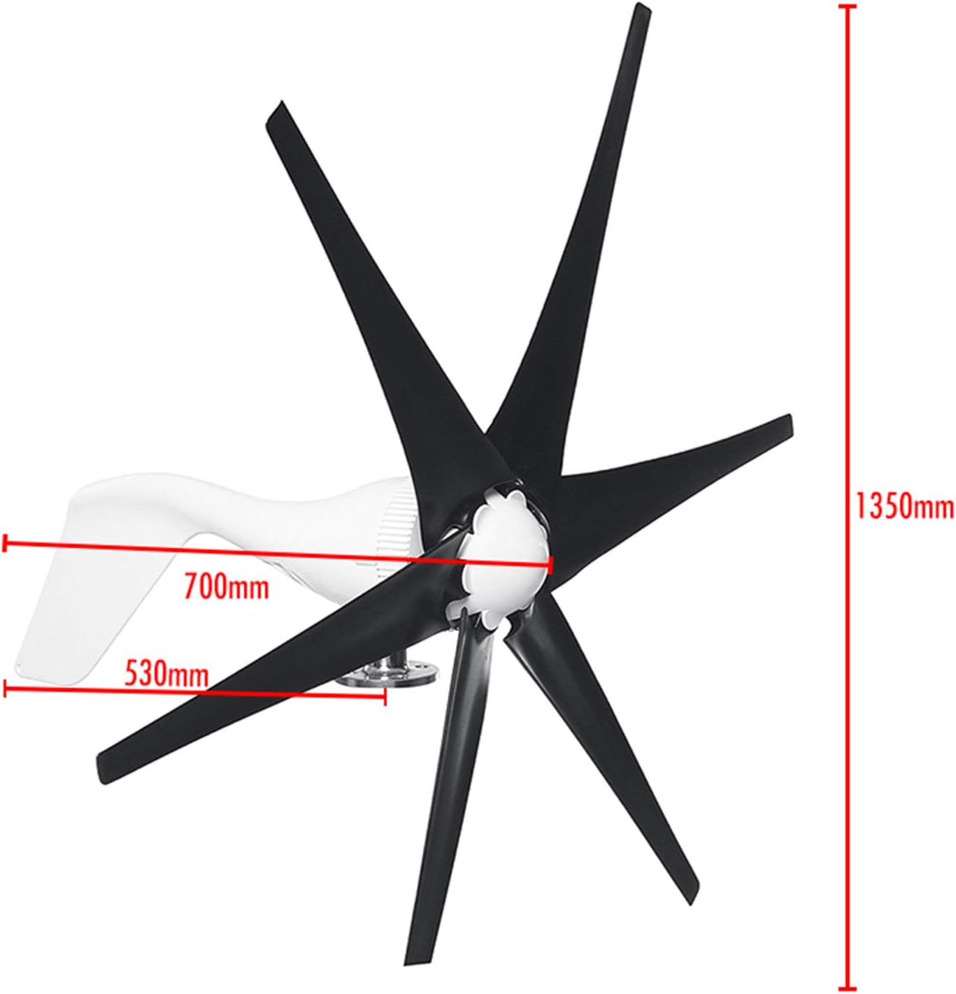 Vertical Axis Wind Turbine Kit,8000W 12V/24V/48V 5 Blades Horizontal Wind Generator Wind Turbine Suitable for Home Outdoor Street Lighting,Black,12v