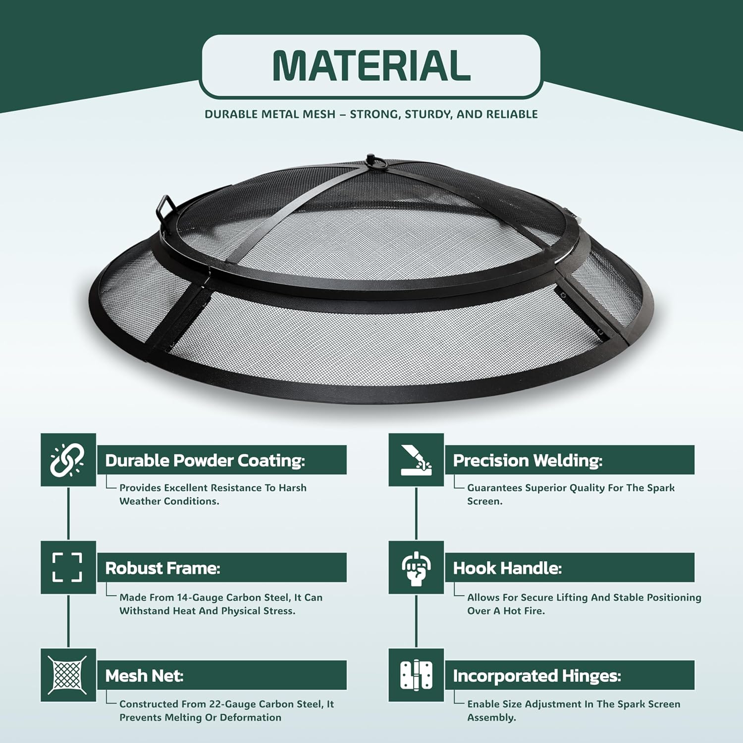 FEBTECH - Fire Pit Spark Screen 30 inch - Heavy Metal Outdoor Fire Pit Screen Cover Round with Hook for Easy to Lift fire Pit Screen 30 inch Round, firepit Replacement Screen & Fire Pit Insert, Black