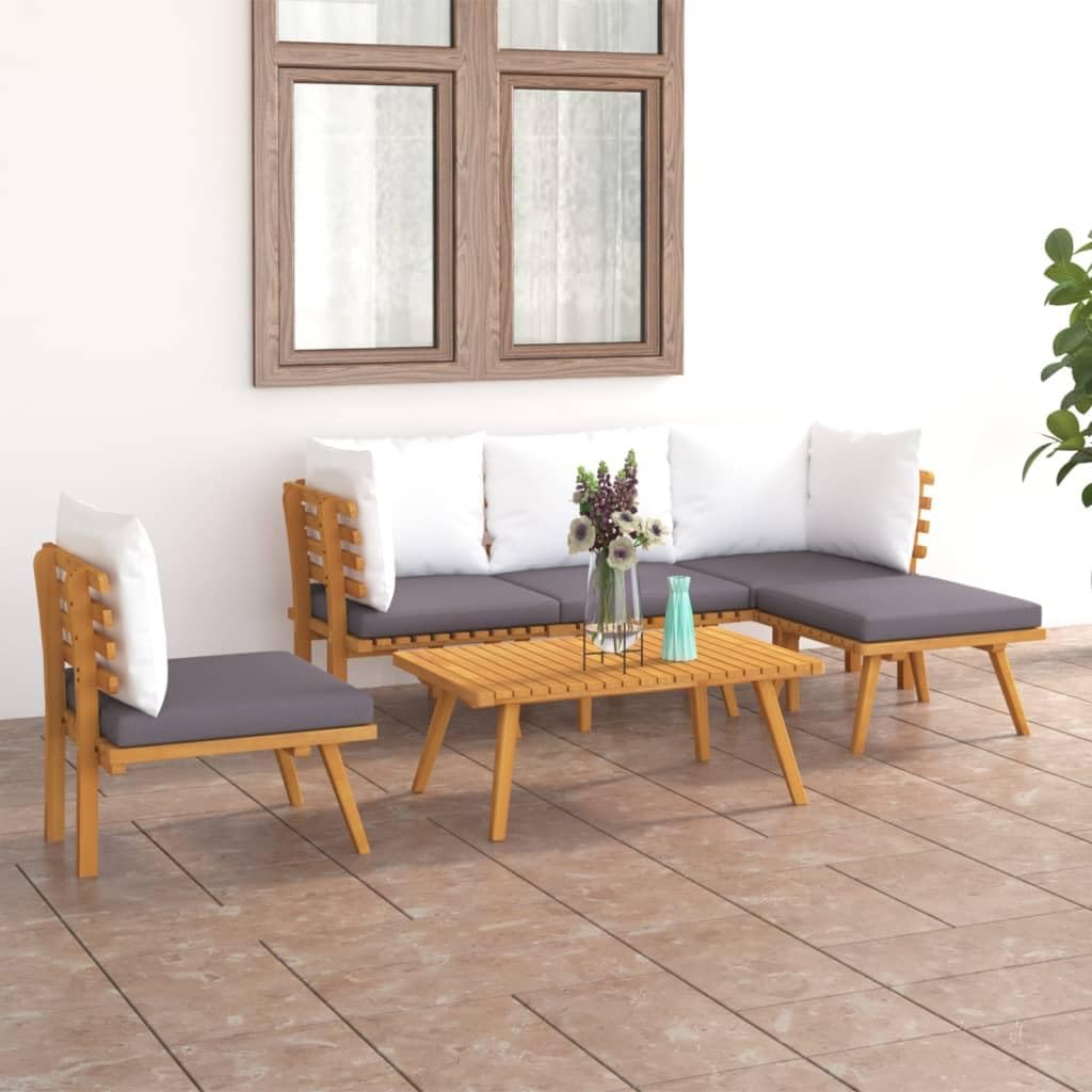 6 Piece Patio Lounge Set with Cushions Solid Acacia Wood,Wooden Garden Lounge Set: Rustic Charm and Comfort for Your Outdoor Space Patio Furniture Sets, Outdoor Furniture Sets
