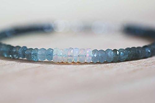 JEWELZ moss aquamarine bracelet with welo opal, delicate ethiopian opal jewelry, beaded shaded jewelry, sterling silver platedor rose gold filledfilled filled 4mm 7 inches