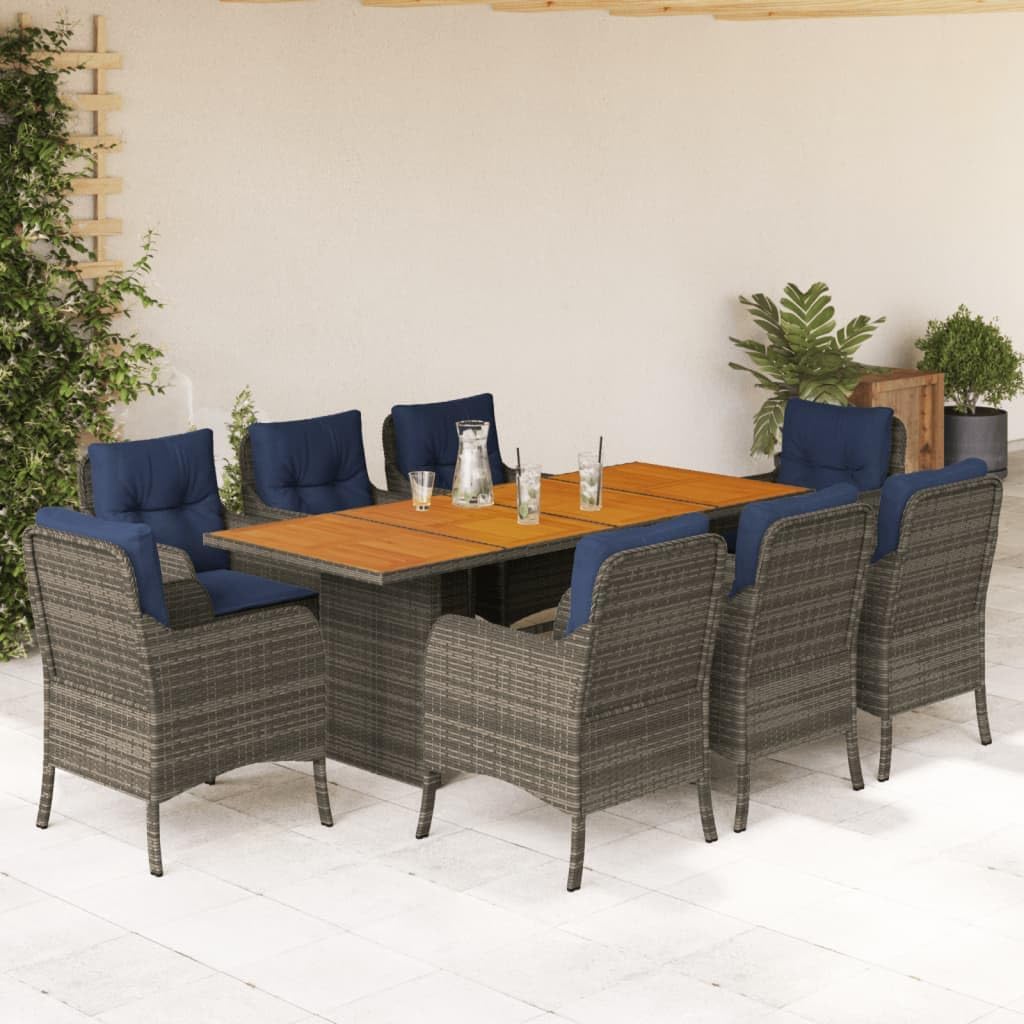 9 Piece Patio Dining Set with Cushions Gray Poly Rattan,Premium 9Piece Outdoor Dining Set: Rattan Furniture with Comfortable Cushions for Garden Patio Backyard Furniture Sets for Patio, Lawn & Garden