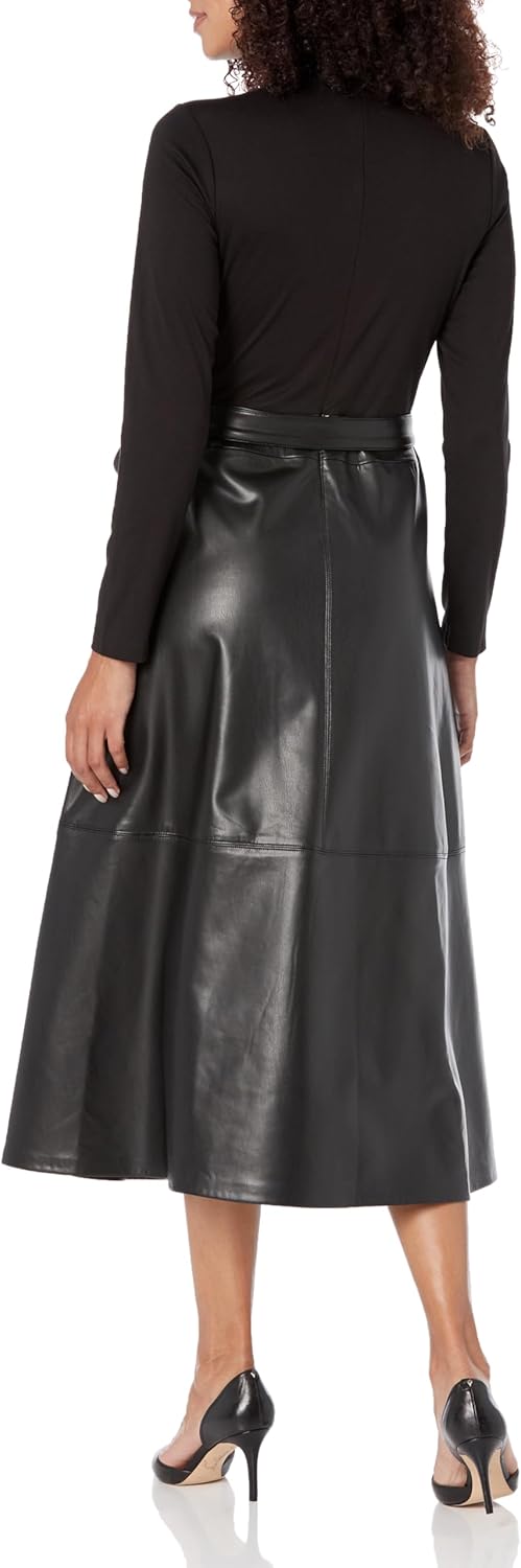 Anne Klein Womens Combo Vegan Leather Dress