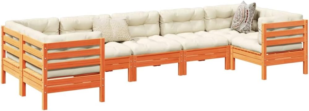 7 Piece Patio Sofa Set with Cushions Wax Brown Solid Wood Pine,Pinewood Garden Sofa Set with Cushions for Patio, Terrace, and Backyard Patio Furniture, Outdoor Furniture Sets