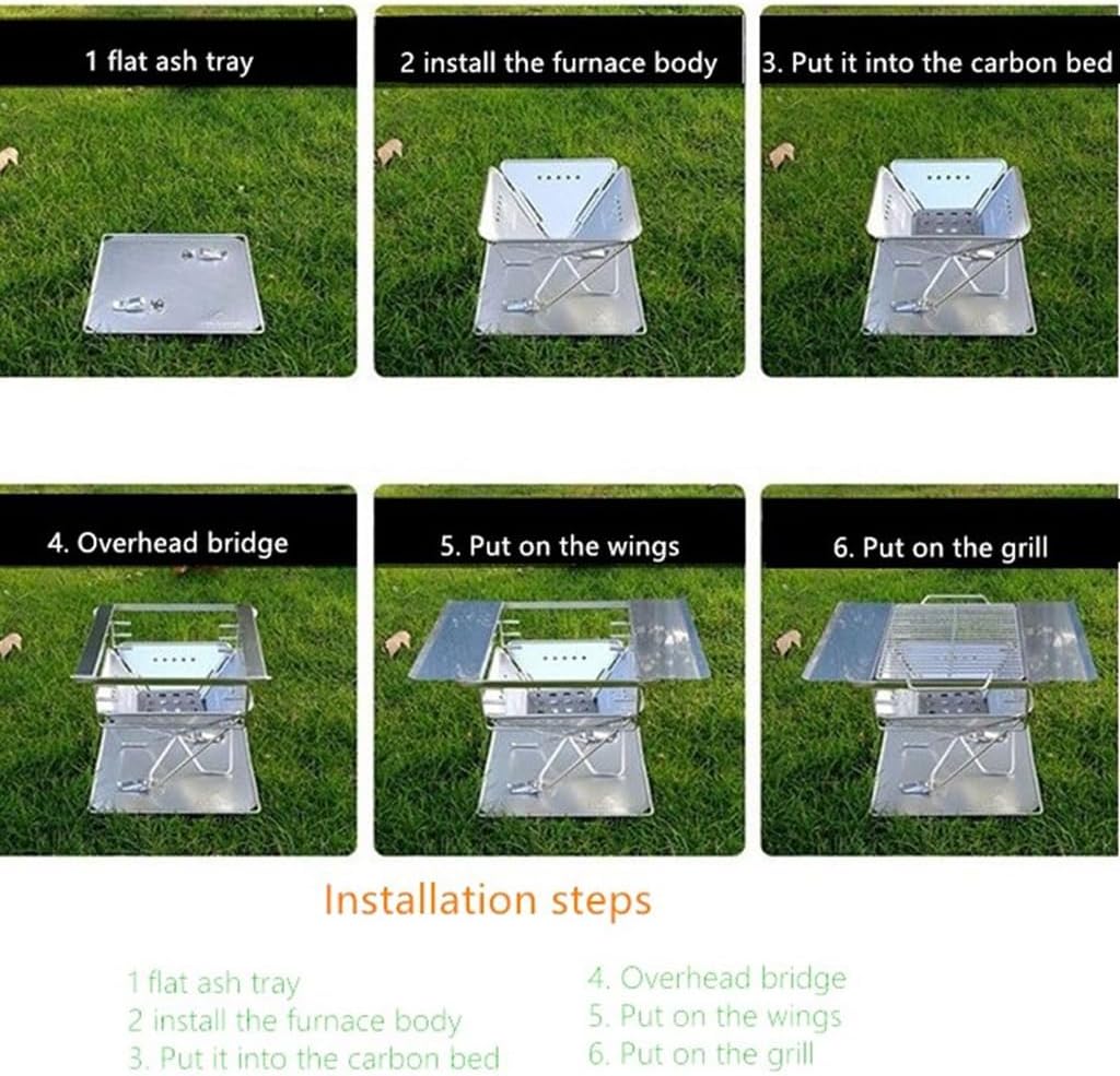 ASSICON Barbecue Fire Pit with Storage Bag, Height Adjustable Barbecue Shelf, Charcoal Grill for Outdoor Cooking Camping Beach Picnic Backyard