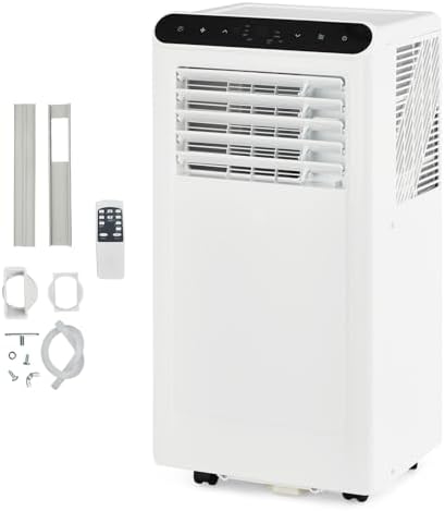 Portable Air Conditioner with Remote Control, 8000 BTU for Rooms Up to 350 Sq. Ft. 3-In-1 Quiet AC, Dehumidifier, and Fan Comes with Window Installation Kit, 24-Hour Timer, and Sleep Mode,White