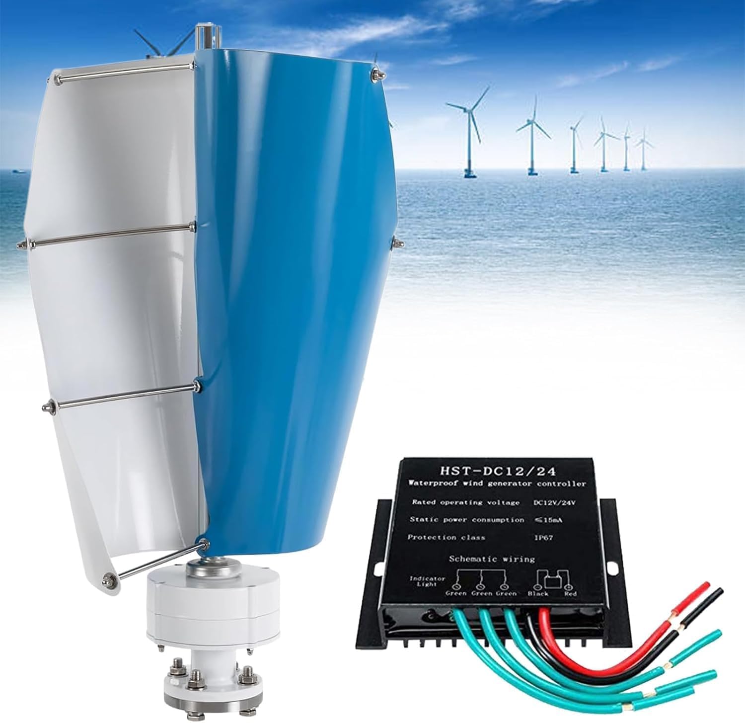9000W Wind Turbine Generator Kit with MPPT Controller, 2 Blades Helical Magnetic Levitation Windmill Generator for Home Street Lighting