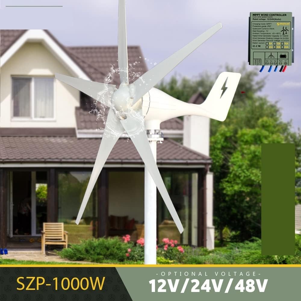 Wind Turbine Generator Kit, 1000W Horizontal Wind Turbine 12V 24V 48V Alternative Generators Free Energy Windmill With MPPT Controller Wind System for Hybrid Solar Wind System(With MPPT controller,48V