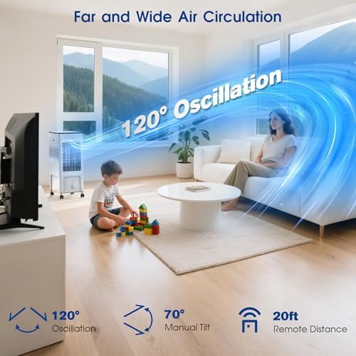MOMOVOKA Evaporative Air Cooler, 3-IN-1 Windowless Portable Air Conditioner Portable with 2 Gal Water Tank, Timer, 3 Speed, Remote, 4 Ice Packs, Swamp Cooler Air Conditioner Portable