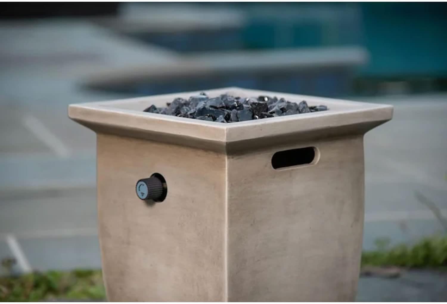 Endless Summer 15 Inch 10,000 BTU LP Gas Outdoor Concrete Style Fire Column Patio Heater with Integrated Ignition and Black Fire Glass, Brown