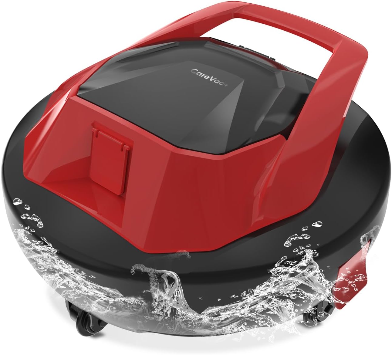 Cordless Robotic Pool Cleaner for Flat Bottom Pools - 90Min Runtime, Auto Wall Parking, IPX8 Waterproof | CareVac+ ES802 with Spare Wheel & Hook