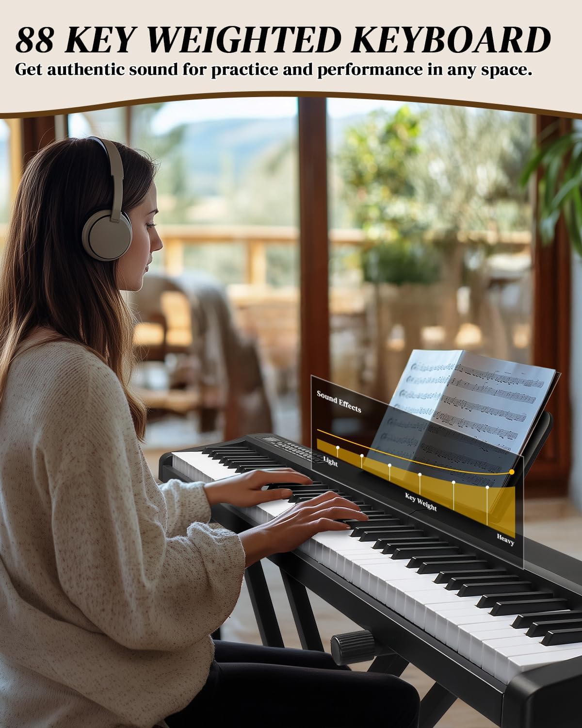 Ktaxon 88 Key Keyboard Piano Digital Piano with Dual Power Supply, 3 Teaching Modes, Bluetooth Audio & MIDI, Comprehensive Function Interface, 1000 Rhythms& 1000 Tones &150 Demo Songs (Compact)