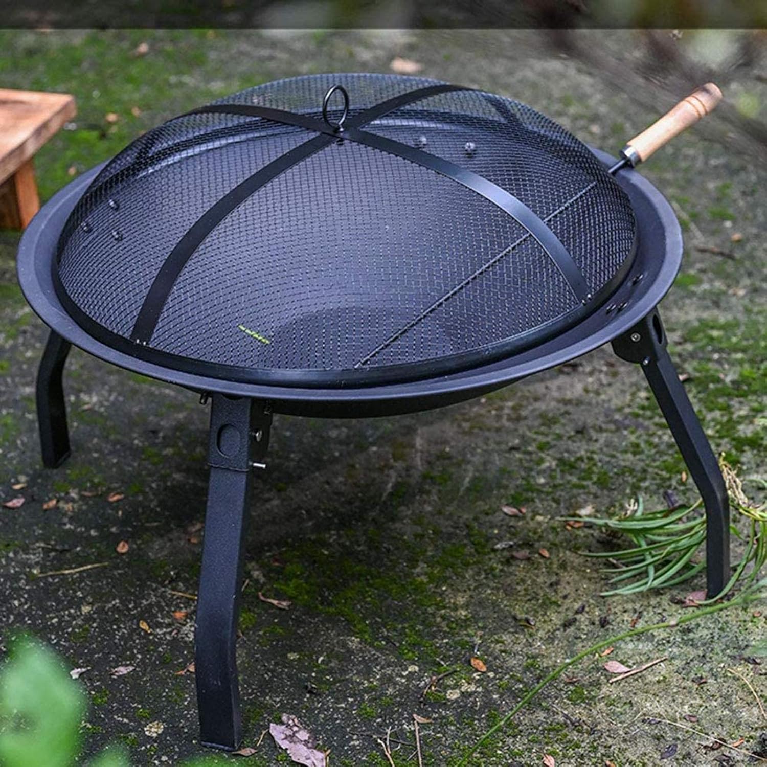 Fire Pit,with Clamp and Grilled Net for Backyard Poolside Campfire Grill,Collapsible Legged Iron Brazier Wood Burning Housewares