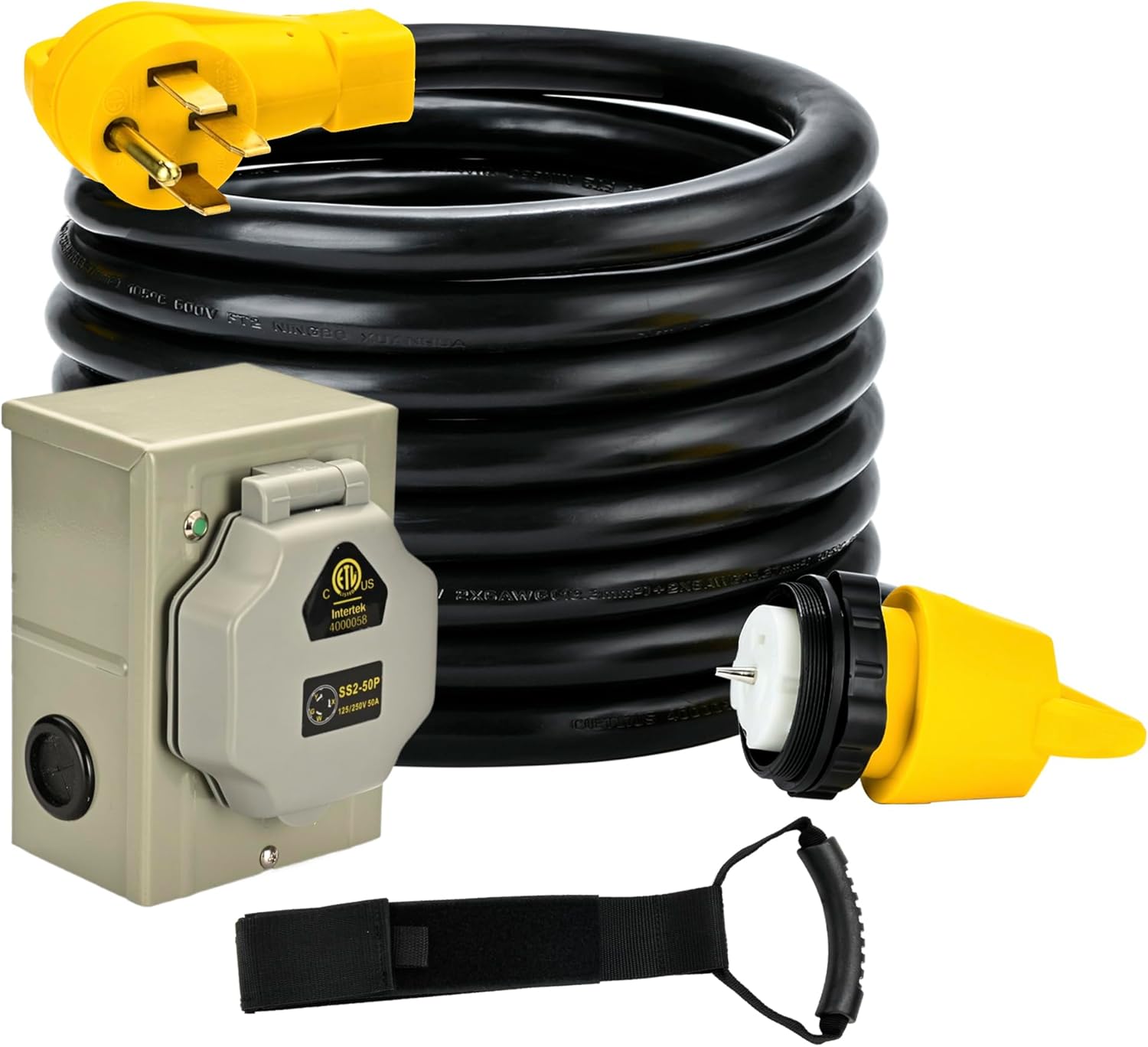 50 Amp 12FT Generator Cord and Power Inlet Box Combo Kit NEMA 14-50P Male to SS2-50R & CS6364 Twist Locking with Inlet Box for Generator and RV Camper to House Shore Power Connector