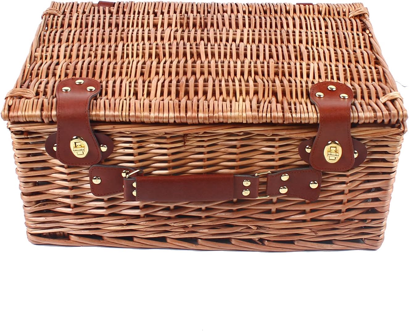 Picnic Storage Basket Wicker Picnic Basket with Lid Cutlery Plate Household Storage Basket for Outdoor Camping