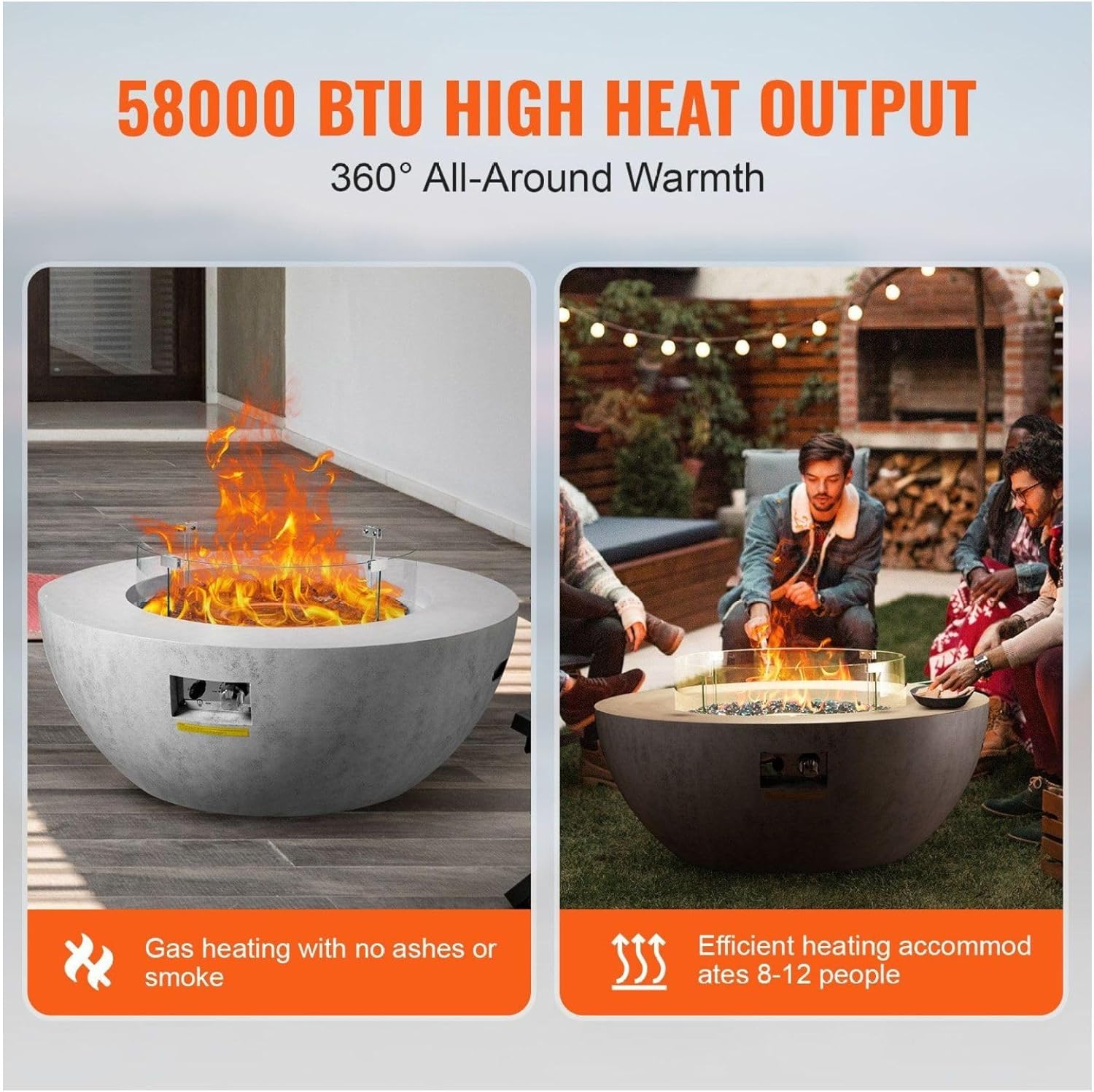 Propane Fire Pit Outdoor Concrete Gas Fire Pit 39 in Tabletop 50000 BTU