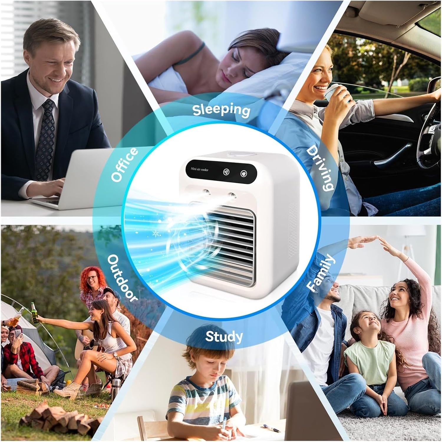 Portable Air Conditioner Fan, Personal Evaporative Air Cooler with 2 Speeds and 2 Cool Mists, Desktop Cooling Fan for Room Office Desk Camping or Car