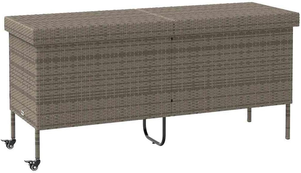 Wicker Patio Storage Box with Wheels, PE Rattan Deck Box Patio Storage Container for Cushions, Garden Tools, Gray 63