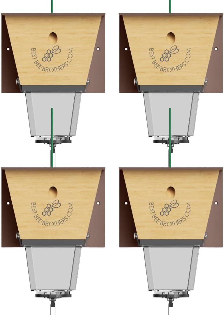 Best Bee Brothers Ultimate Pro Carpenter Bee Trap for Outside with Extra-Large, Clear External Bee Vault & Spring-Loaded Door, 4.2” D x 5.8” W x 7.5” H (4 Pack)