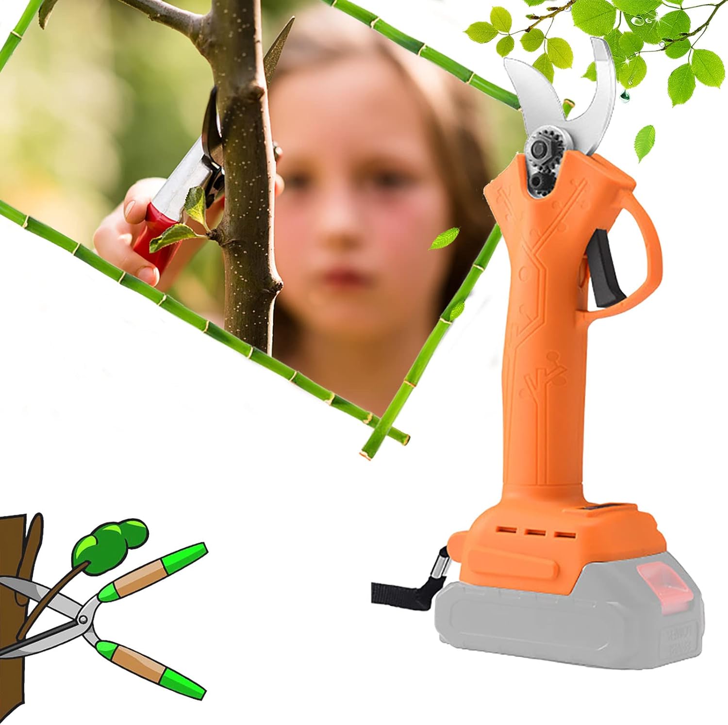 Electric Cordless Pruning Shears Electric Garden Shears Electric Scissors, 4 Gear Garden Fruit Tree Pruning Power Tool Branch Cutter, Secateurs 0~30mm for Garden/Patio Set1 yellow