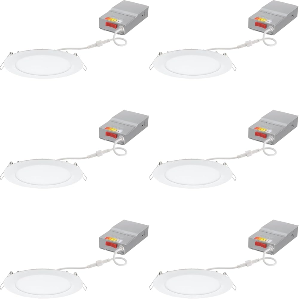 Juno LED Recessed Lights 6 Inch Round Wafer Downlight, 5-in-1 Switchable White Color Temperature, 120 Volts, 6-Inch Ultra-Thin Flat Trim, Matte White, 6-Pack (WF6 SWW5 90CRI CP6 MW M2)