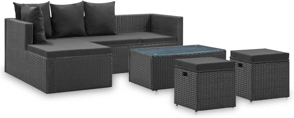 4 Piece Patio Lounge Set Black with Cushions Poly Rattan Garden Furniture
