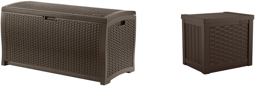 Suncast 73-Gallon Medium Deck Box 22 Gallon Small Resin Storage Seat | Outdoor Storage Containers for Patio and Yard