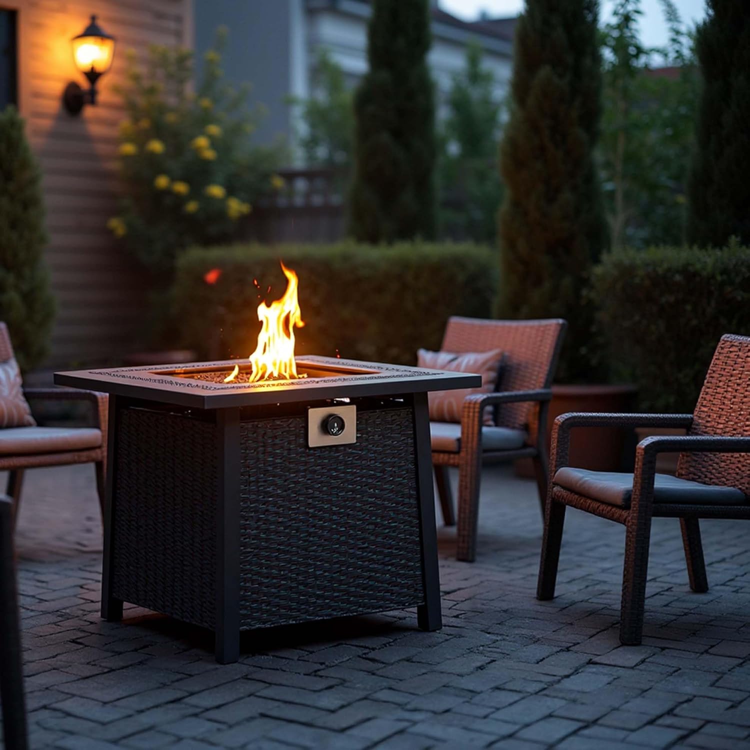 28'' Propane Fire Pit Table, 50,000 BTU Patio Fire Pit Table, 3-in-1 Multi-Use Iron Square Propane Firepit, Fit Patio Backyard Deck Outdoor Gatherings (Black 2)